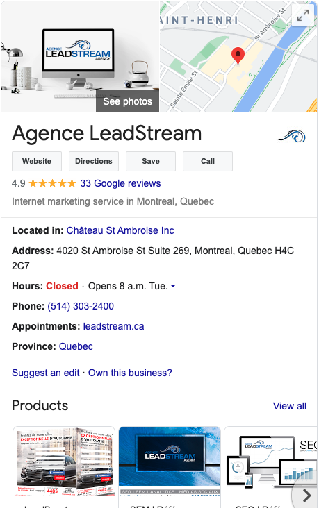Google My business, Agence Leadstream